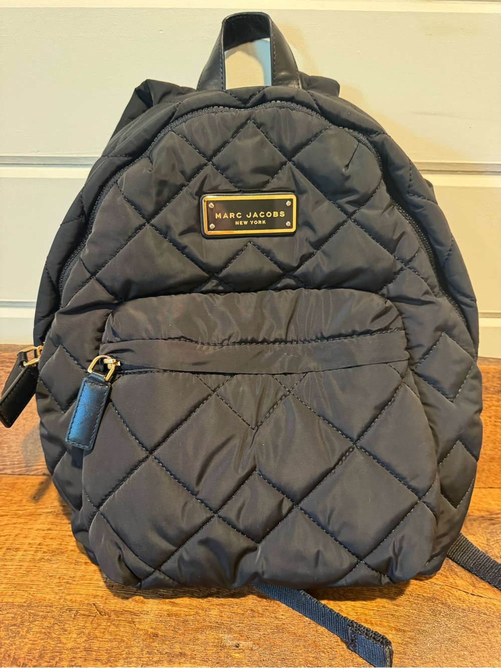 Marc Jacobs Black Quilted Nylon Backpack with Gold Plate